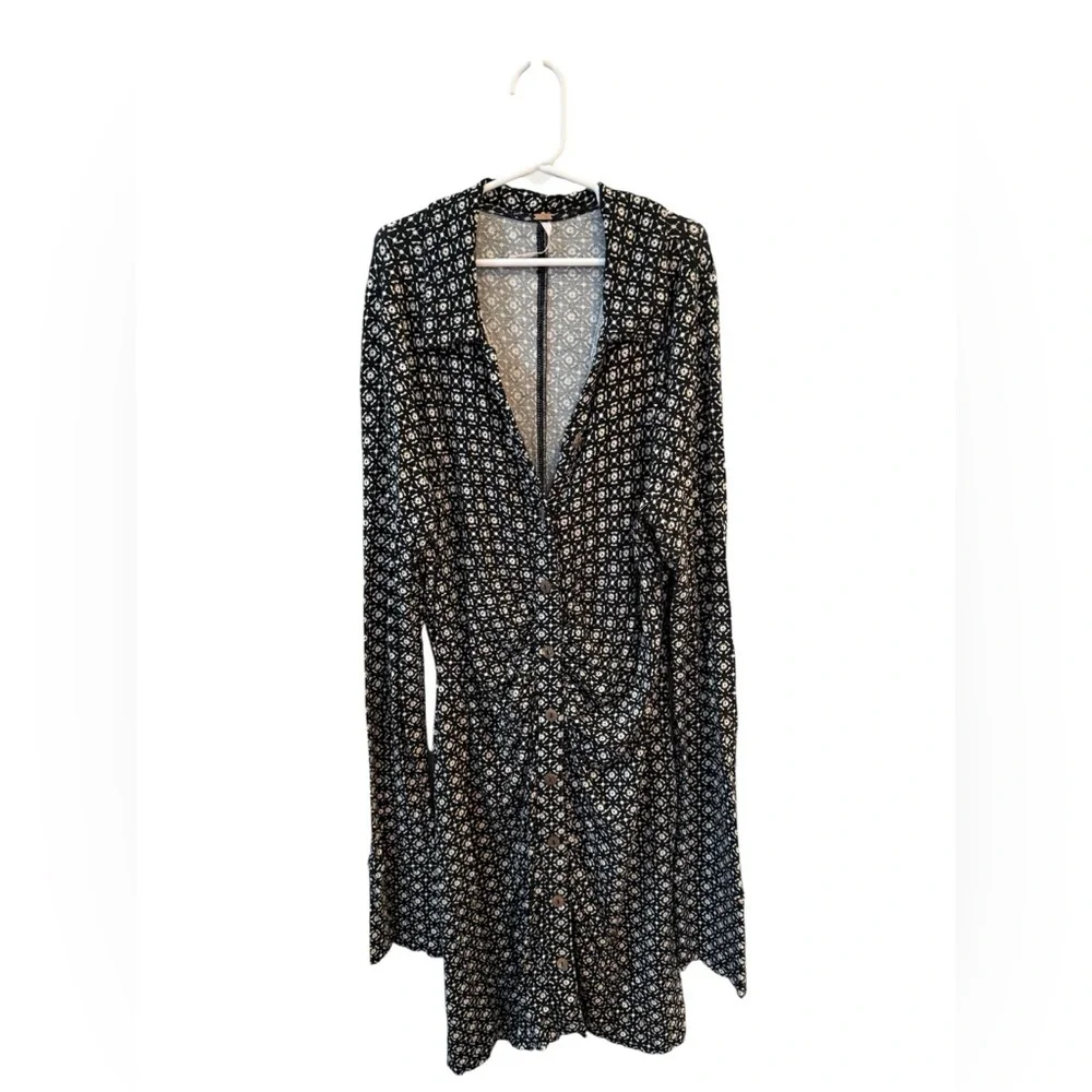 Free People Shayla Black White Retro Ruched Spring Mini Dress M y2k 90s - Picture 7 of 11